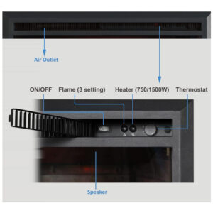 Lareira Elétrica de Embutir A62x81L com Controle Remoto e Crepitação de Som, 110V 1500W, PuraFlame, Preta