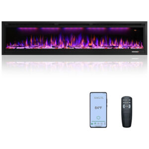 Lareira Elétrica de Embutir A44x158L com Controle Remoto e Temporizador, 110V 1500W, Rodalflame, Preta