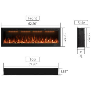 Lareira Elétrica de Embutir A44x158L com Controle Remoto e Temporizador, 110V 1500W, Rodalflame, Preta