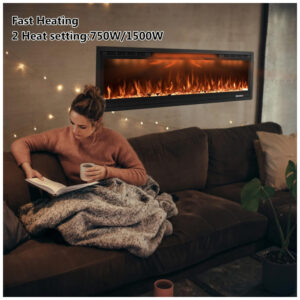 Lareira Elétrica de Embutir A44x158L com Controle Remoto e Temporizador, 110V 1500W, Rodalflame, Preta