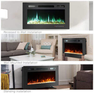 ectqwcb2mdp90b_2 jpg - Lareira Elétrica de Embutir A43x76L com Controle Remoto e Luz de LED, 1500W, 110v, CEARTRY electric fireplace inserts, Preto