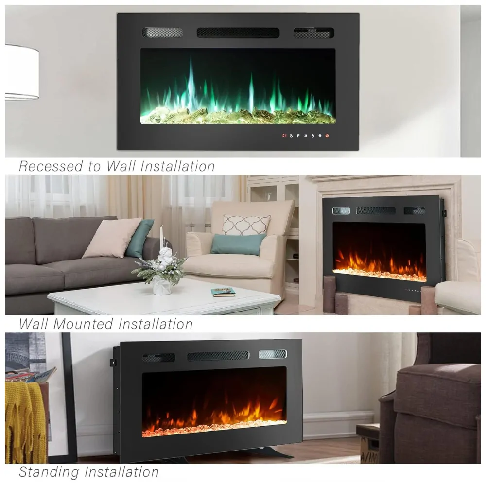ectqwcb2mdp90b_2 jpg - Lareira Elétrica de Embutir A43x76L com Controle Remoto e Luz de LED, 1500W, 110v, CEARTRY electric fireplace inserts, Preto