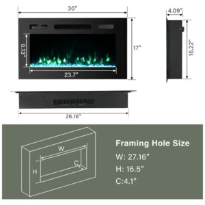 ectqwcb2mdp90b_3 jpg - Lareira Elétrica de Embutir A43x76L com Controle Remoto e Luz de LED, 1500W, 110v, CEARTRY electric fireplace inserts, Preto