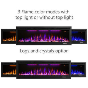 Lareira Elétrica de Embutir A45x194L cm com Temporizador, Controle Remoto, termostato e 9 Combinações de Cores, 110V 1500W, RODALFLAME RF BI74, Preta