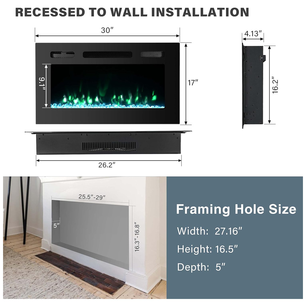 ectqwgcfsxk90b_2 jpg - Lareira Elétrica de Embutir A43x76L com Controle Remoto e 9 Chamas Multicoloridas, 110V, OUTDOOR DIAMOND, Preta