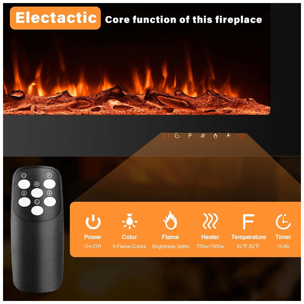 ectqwgcfsxk90b_4 jpg - Lareira Elétrica de Embutir A43x76L com Controle Remoto e 9 Chamas Multicoloridas, 110V, OUTDOOR DIAMOND, Preta