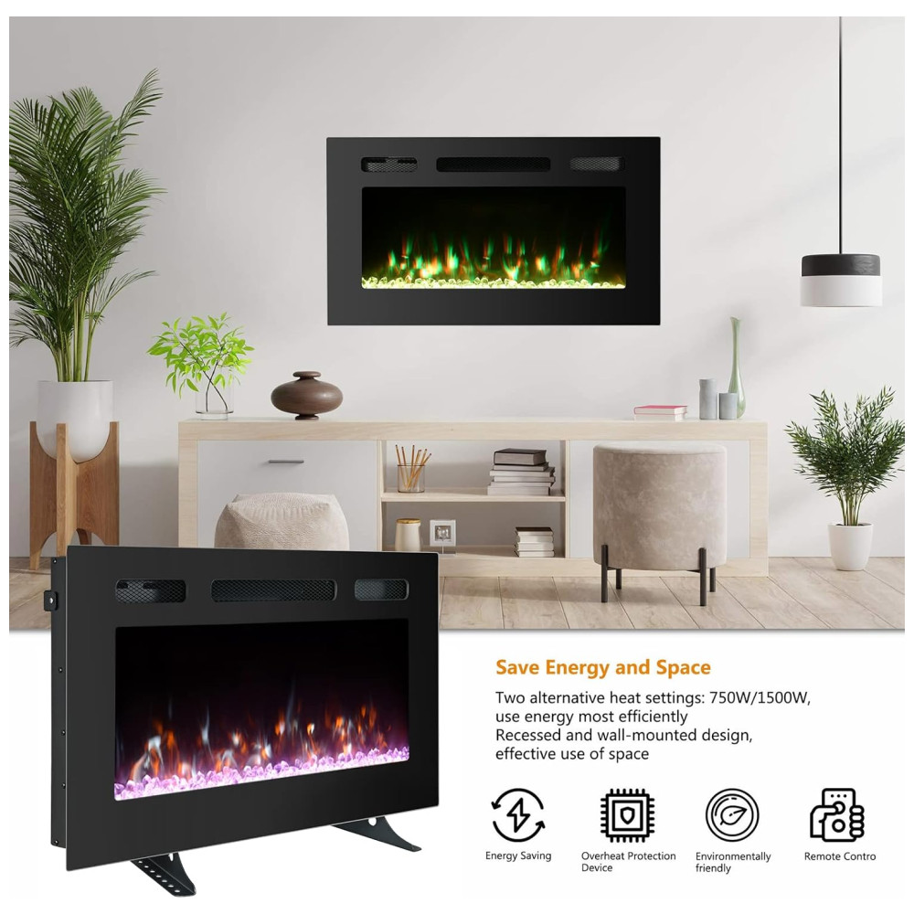ectqwgcfsxk90b_6 jpg - Lareira Elétrica de Embutir A43x76L com Controle Remoto e 9 Chamas Multicoloridas, 110V, OUTDOOR DIAMOND, Preta