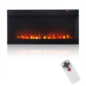 Lareira Elétrica de Embutir A44x106L cm com Chamas Multicoloridas, Temporizador e Controle Remoto, 110V 1500W, Outdoor Privacy Screen, Preta