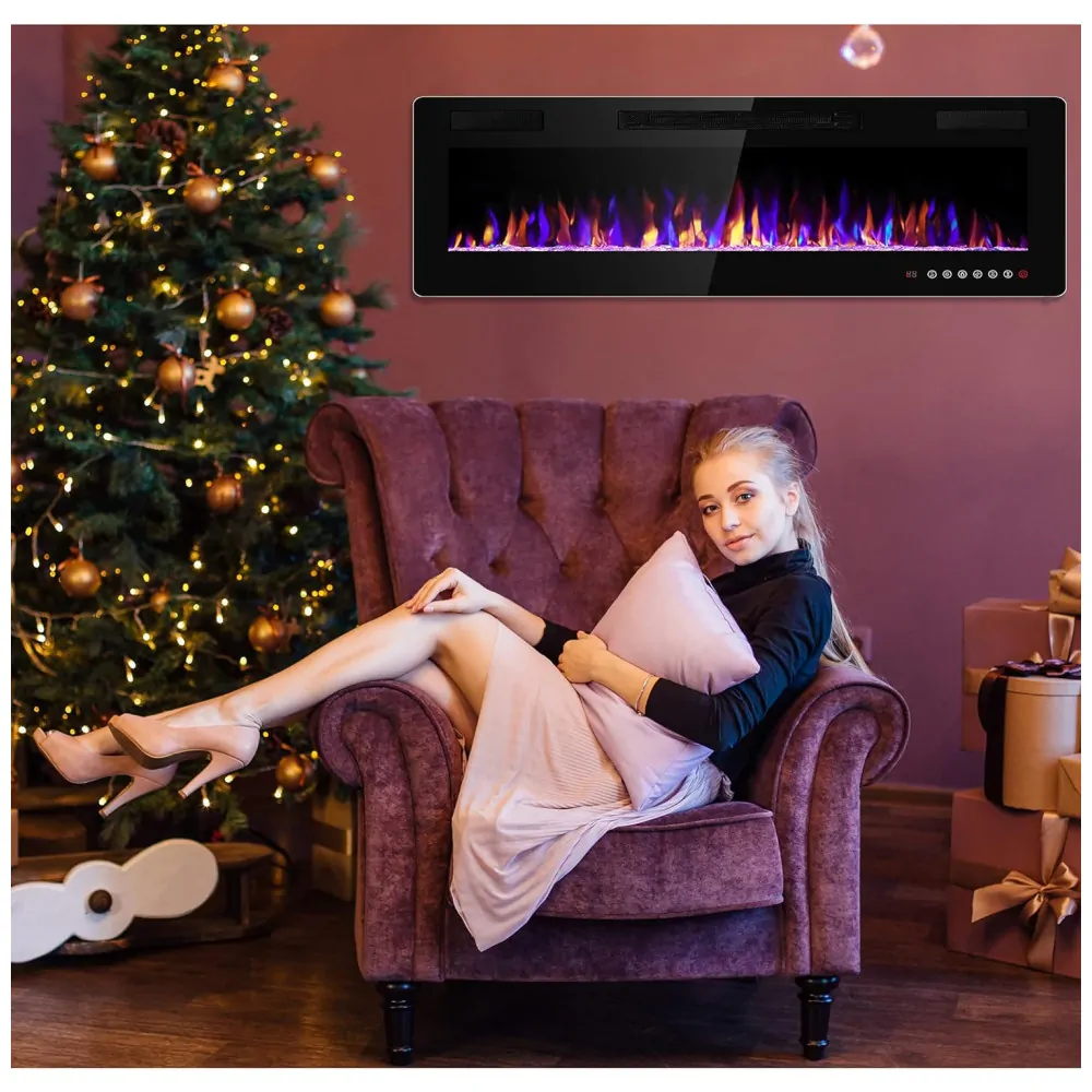 ectqwpjxwd990b_6 jpg - Lareira Elétrica de Embutir A45x91L com Controle Remoto e Digital, Luz LED, Chama Ajustável e Temporizador, 1500W, 110v, ELECTACTIC 836C3, Preto