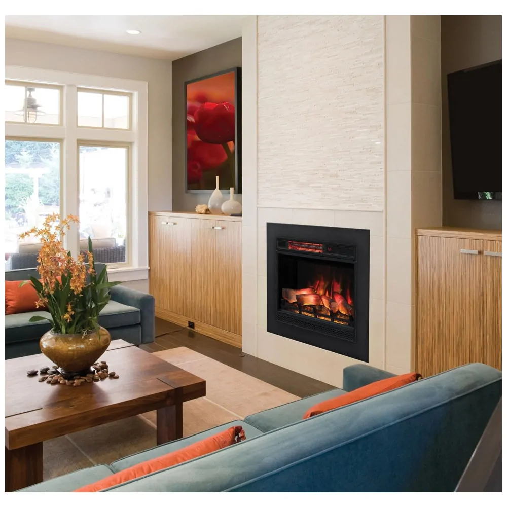 Lareira Elétrica de Embutir A60x50L cm com Efeito de Chama 3D, Configurações de Brilho e Velocidade Ajustáveis, 110V 1500W, ClassicFlame, Preta