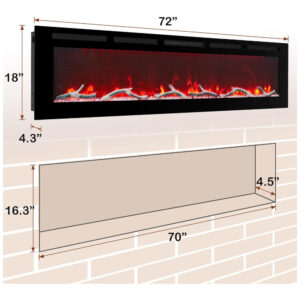 ectqwzmy19cc0b_2 jpg - Lareira Elétrica de Embutir Ultrafina A45x182L cm com Controle Remoto, Baixo Ruído e 6 Opções de Chamas, 110V 1500W, MONDAWE, Preta