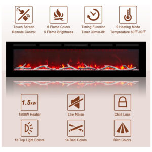 ectqwzmy19cc0b_6 jpg - Lareira Elétrica de Embutir Ultrafina A45x182L cm com Controle Remoto, Baixo Ruído e 6 Opções de Chamas, 110V 1500W, MONDAWE, Preta