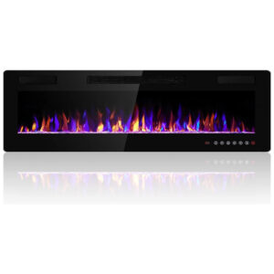 Lareira Elétrica de Embutir A45x127L com Controle Remoto e Temporizador, 110V, Electactic, Preta