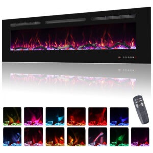 Lareira Elétrica de Embutir A44x152L com Temporizador e Chamas Realista, 110V 1500W, Oxhark, Preta