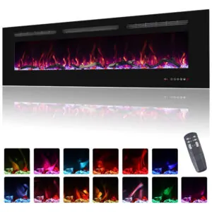 Lareira Elétrica de Embutir A44x152L com Temporizador e Chamas Realista, 110V 1500W, Oxhark, Preta