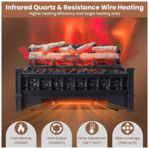 ectqxg2h1q9c0b_2 jpg - Lareira Elétrica Ecológica 20 50 cm com Cama de Brasa de Bétula Realista, Temperatura Ajustável e Proteção Contra Superaquecimento, 110V 1500W, Tangkula, Preta