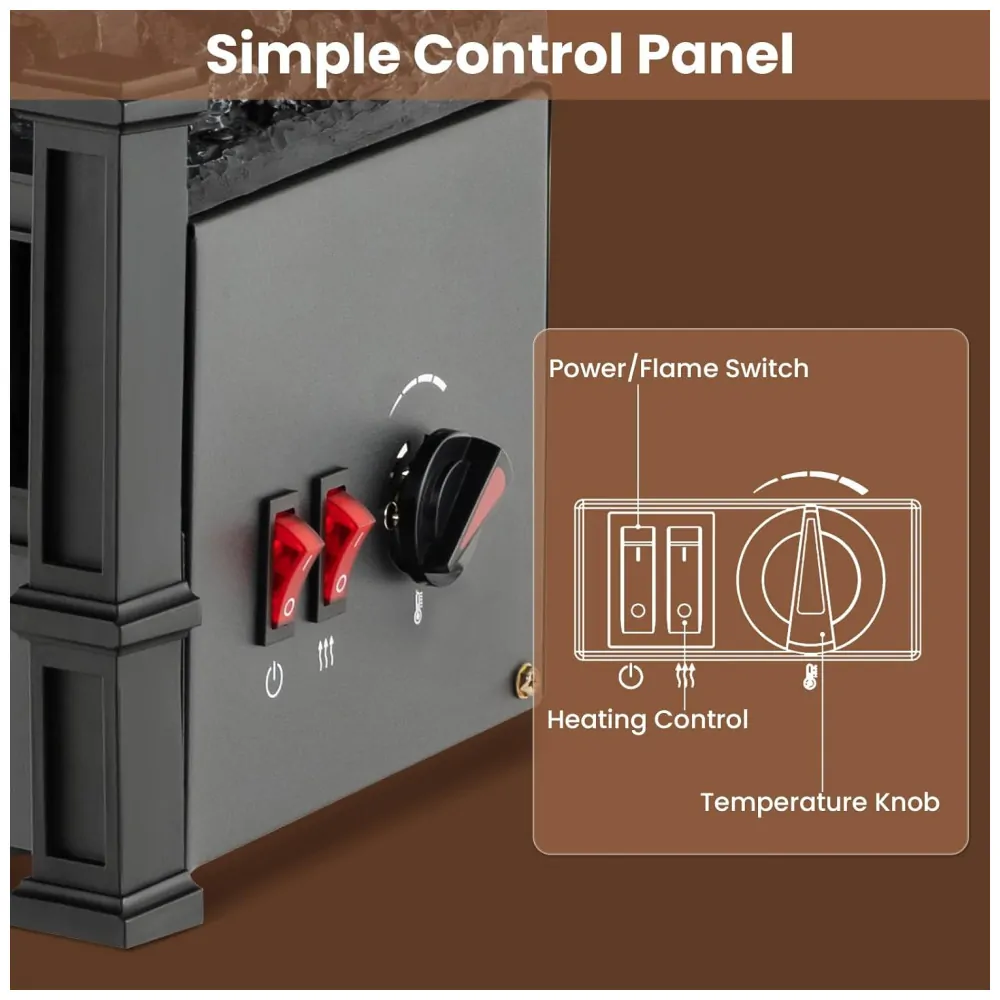 ectqxg2h1q9c0b_5 jpg - Lareira Elétrica Ecológica 20 50 cm com Cama de Brasa de Bétula Realista, Temperatura Ajustável e Proteção Contra Superaquecimento, 110V 1500W, Tangkula, Preta