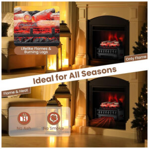 ectqxg2h1q9c0b_7 jpg - Lareira Elétrica Ecológica 20 50 cm com Cama de Brasa de Bétula Realista, Temperatura Ajustável e Proteção Contra Superaquecimento, 110V 1500W, Tangkula, Preta