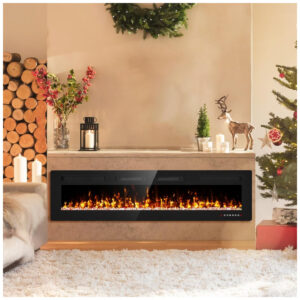 Lareira Elétrica Ultra Fina de 182,9 cm Embutida e de Parede, Controle Remoto, Tela de Toque Eueiriup