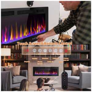 ectqxrlnxwpb0b_1 jpg - Lareira Elétrica de Embutir A45x127L com Controle Remoto e 12 Cores de Chamas, 110V 1500W, LEMBERI, Preta