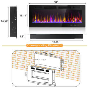 ectqxrlnxwpb0b_6 jpg - Lareira Elétrica de Embutir A45x127L com Controle Remoto e 12 Cores de Chamas, 110V 1500W, LEMBERI, Preta