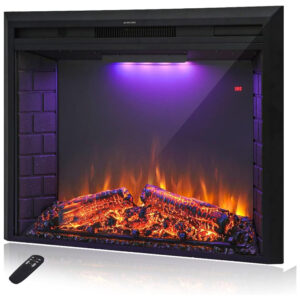 Lareira Elétrica Masar Flame de Embutir A69x109L com Controle Remoto, Luz de LED e Som de Fogo, 1500W, 110v, MASARFLAME, Preto