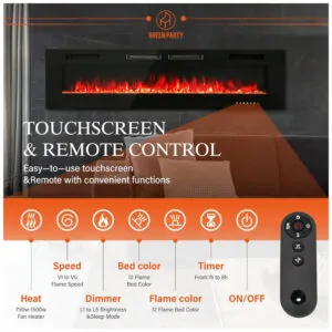 ectqxx32kppc0b_3 jpg - Lareira Elétrica de Embutir A45x182L cm com Controle Remoto ou Tela Sensível ao Toque, Temporizador e Baixo Ruído, 110V 1500W, Green Party, Preta