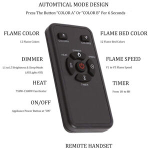 Lareira Elétrica de Embutir A45x91L, com Controle Remoto e Luz de LED Tela Sensível ao Toque, 500W, 110v, R.W.FLAME 1, Preto