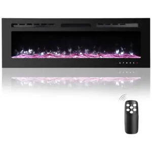 ectqy7lhtjf90b_0 jpg - Lareira Elétrica de Embutir A54x127L Digital, Luz LED, Chamas Multicolorida e Temporizador, 1500W, 110v, HOMAJOR, Preto