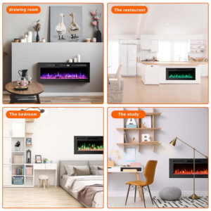 ectqy7lhtjf90b_6 jpg - Lareira Elétrica de Embutir A54x127L Digital, Luz LED, Chamas Multicolorida e Temporizador, 1500W, 110v, HOMAJOR, Preto