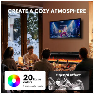 Lareira Elétrica de Embutir Ultrafina A43x152L cm com 20 Cores de Chama, Saída de Calor de 5300 BTU, Temporizador, Controle Remoto e APP, 110V 1400W, Silonn, Preta