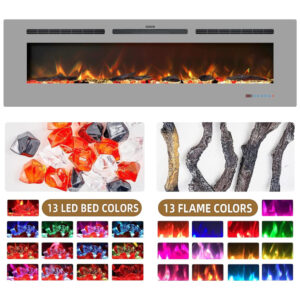 ectqybflvryb0b_2 jpg - Lareira Elétrica de 152 cm, Embutida ou de Parede, Aquecedor Linear com Termostato,Tela Touch,Chama Multicolorida,Timer, Troncos e Cristais, Kentsky