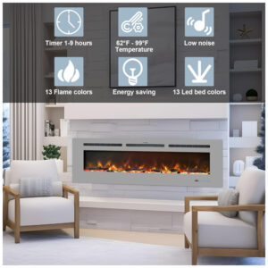 ectqybflvryb0b_4 jpg - Lareira Elétrica de 152 cm, Embutida ou de Parede, Aquecedor Linear com Termostato,Tela Touch,Chama Multicolorida,Timer, Troncos e Cristais, Kentsky