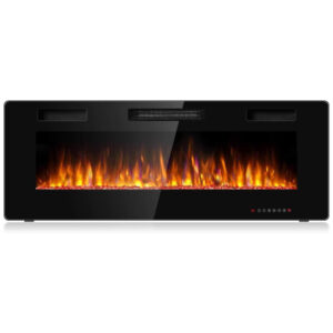 ectqycqhbq980b_0 jpg - Lareira Elétrica de Embutir A45x127L com Controle Remoto e Chamas Ajustável, 110V 1500W, Tangkula, Preta