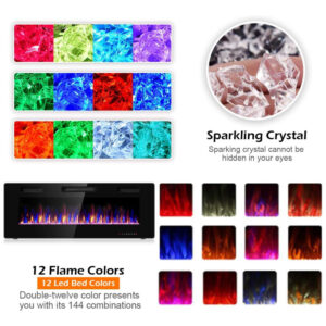 ectqycqhbq980b_5 jpg - Lareira Elétrica de Embutir A45x127L com Controle Remoto e Chamas Ajustável, 110V 1500W, Tangkula, Preta