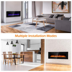 ectqycqhbq980b_6 jpg - Lareira Elétrica de Embutir A45x127L com Controle Remoto e Chamas Ajustável, 110V 1500W, Tangkula, Preta