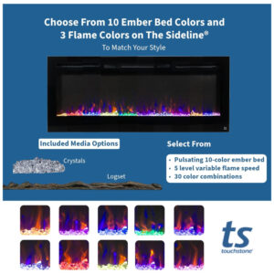 ectqyh38xdl80b_4 jpg - Lareira Elétrica 80043 de Embutir A53x213L com Controle Remoto e Chamas Multicolorida, 1500W, 110v, TOUCHSTONE, Preto