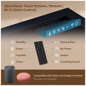 ectqylr8x95d0b_2 jpg - Lareira Elétrica de Embutir A45x107L cm com 9 Cores de Chama, Temporizador, Desligamento de Segurança, Compatível Alexa e Google Assistant, 110V 1500W, PuraFlame, Preta
