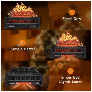 Lareira Elétrica Riseon 51x30x23cm 1500W Chamas LED Troncos Portátil 110V