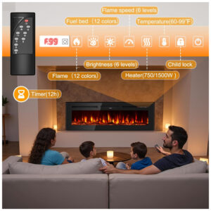 ectqz4ypfcdd0b_1 jpg - Lareira Elétrica de 127 cm, Embutida ou de Parede, Ultrafina, Aquecedor Linear 750 1500W com Chama Realista, Alta Temperatura, Baixo Ruído, Tehanld