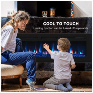 Lareira Elétrica de 152 cm, Embutida ou de Parede, Controle Remoto, Aquecedor 1500 750W 15 37 C , 12 Cores Ajustáveis, Timer, Troncos,Manastin