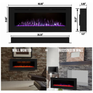 ectqzbny36lc0b_5 jpg - Lareira Elétrica Inteligente de 102 cm com Wi Fi, Embutida ou de Parede, 13 Chamas e 3 Luzes, Controle Remoto, Timer, Termostato, Preta, Masarflame