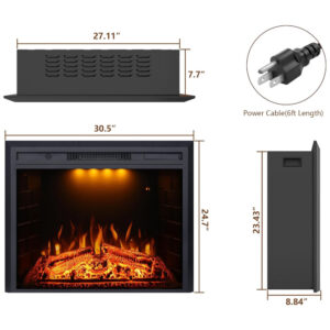 Lareira Elétrica de Embutir A63x77L com Controle Remoto e Proteção contra Superaquecimento, 1500W, 110v, VALUXHOME VEF28, Preto