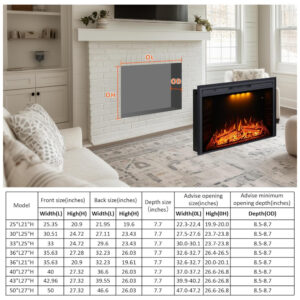 Lareira Elétrica de Embutir A63x77L com Controle Remoto e Proteção contra Superaquecimento, 1500W, 110v, VALUXHOME VEF28, Preto