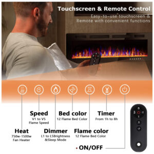 ectqzkr4fp6b0b_4 jpg - Lareira Elétrica de Embutir A45x182L com Controle Remoto e Tela Sensível ao Toque, 110V, Vitesse, Preta