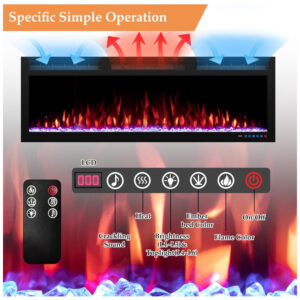 Lareira Elétrica de Embutir A44x223L com Controle por APP e Chamas Multicoloridas, 110V 1500W, Dreamflame, Preta