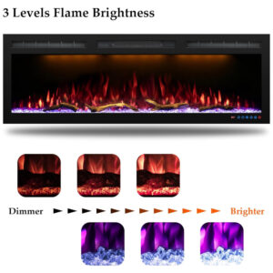 Lareira Elétrica de Embutir A44x223L com Controle por APP e Chamas Multicoloridas, 110V 1500W, Dreamflame, Preta