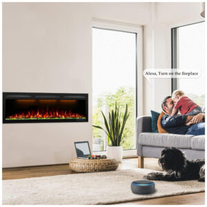Lareira Elétrica de Embutir A44x223L com Controle por APP e Chamas Multicoloridas, 110V 1500W, Dreamflame, Preta