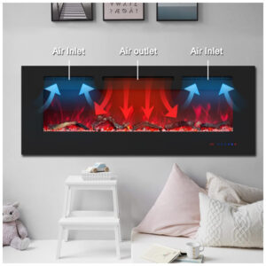 Lareira Elétrica de Embutir A44x99L com Controle Remoto, Tela Sensível ao Toque e Chamas Multicoloridas, 110V 1500W, Kentsky, Preta