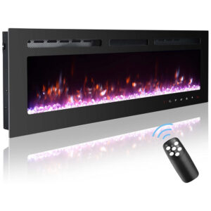 Lareira Elétrica de Embutir A43x152L com Controle Remoto e 9 Chamas Multicoloridas, 110V, OUTDOOR DIAMOND, Preta